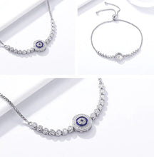 Load image into Gallery viewer, White Stone and Blue Enamel Evil Eye Silver Bracelet - Bracelet
