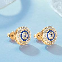 Load image into Gallery viewer, White Stone and Blue Enamel Evil Eye Silver Earrings - EarringsRose Gold
