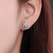Load image into Gallery viewer, White Stone and Blue Enamel Evil Eye Silver Earrings - EarringsSilver

