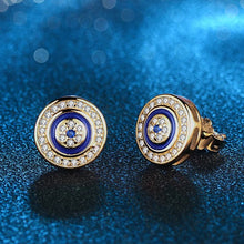 Load image into Gallery viewer, White Stone and Blue Enamel Evil Eye Silver Earrings - EarringsRose Gold
