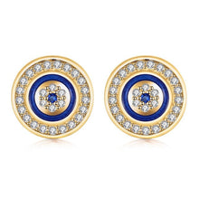 Load image into Gallery viewer, White Stone and Blue Enamel Evil Eye Silver Earrings - EarringsGold
