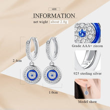 Load image into Gallery viewer, White Stone and Blue Enamel Evil Eye Silver Hoop Earrings - Earrings
