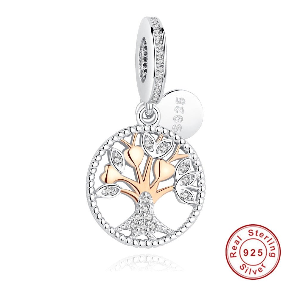 White Stone and Rose Gold Colored Tree of Life Pendant and Necklace - Pendant