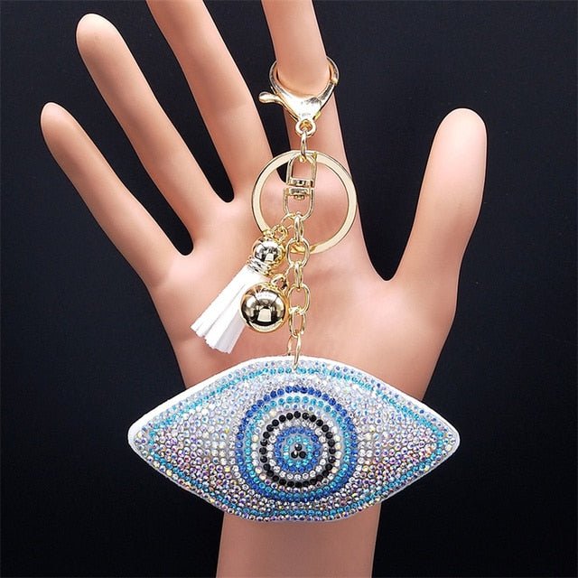 White Stone Evil Eye Keychains - KeychainEye Shaped White Evil Eye with Turquoise Stones
