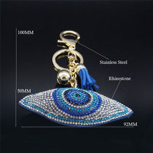 Load image into Gallery viewer, White Stone Evil Eye Keychains - KeychainEye Shaped White Evil Eye with Turquoise Stones
