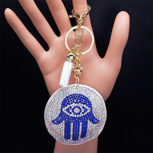 Load image into Gallery viewer, White Stone Evil Eye Keychains - KeychainWhite Evil Eye with Hamsa Hand
