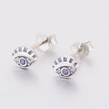 Load image into Gallery viewer, White Stone Evil Eye Silver Stud Earrings - Earrings
