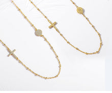 Load image into Gallery viewer, White Stone Evil Eye with Holy Cross Silver Necklace - NecklaceGold
