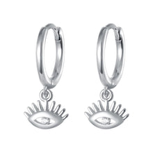 Load image into Gallery viewer, White Stone Evil Eye with Lashes Silver Earrings - EarringsSilver
