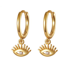 Load image into Gallery viewer, White Stone Evil Eye with Lashes Silver Earrings - EarringsGold
