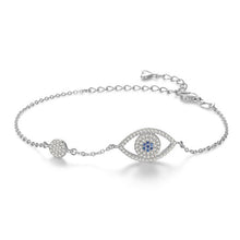 Load image into Gallery viewer, White Stone Evil Eyes Silver Bracelet - BraceletSilver
