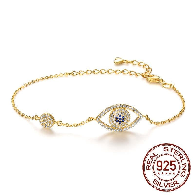 White Stone Evil Eyes Silver Bracelet - BraceletGold