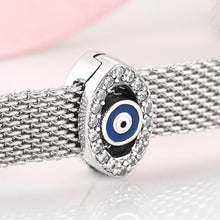 Load image into Gallery viewer, White Stone Eye Shaped Evil Eye Silver Charm Bead - Charm Bead
