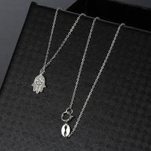 Load image into Gallery viewer, White Stone Hamsa Hand Silver Necklace - Necklace
