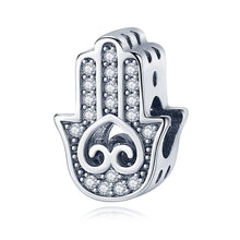 Load image into Gallery viewer, White Stone Heart Design Hamsa Hand Silver Charm Bead - Charm Bead
