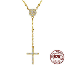 Load image into Gallery viewer, White Stone Studded Evil Eye with Holy Cross Silver Necklace - NecklaceGoldUpto 18&quot; or 45cm
