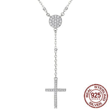 Load image into Gallery viewer, White Stone Studded Evil Eye with Holy Cross Silver Necklace - NecklaceSilverUpto 18&quot; or 45cm
