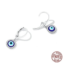 Load image into Gallery viewer, White Stone Studded Greek Blue Evil Eye Earrings - Earrings
