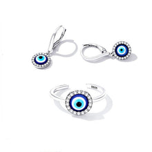 Load image into Gallery viewer, White Stone Studded Greek Blue Evil Eye Jewelry Set - Earrings and Ring - Jewelry Set
