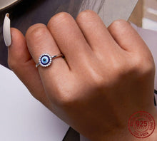 Load image into Gallery viewer, White Stone Studded Greek Blue Evil Eye Ring - Ring
