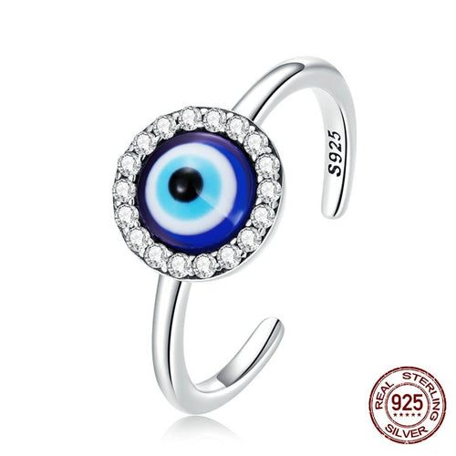 White Stone Studded Greek Blue Evil Eye Ring - Ring