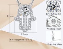 Load image into Gallery viewer, White Stone Studded Hamsa Hand Evil Eye Silver Necklace - NecklaceRose Gold
