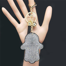 Load image into Gallery viewer, White Stone Studded Hamsa Hand Keychain - Keychain
