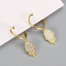 Load image into Gallery viewer, White Stone Studded Hamsa Hand Silver Earrings - EarringsGold
