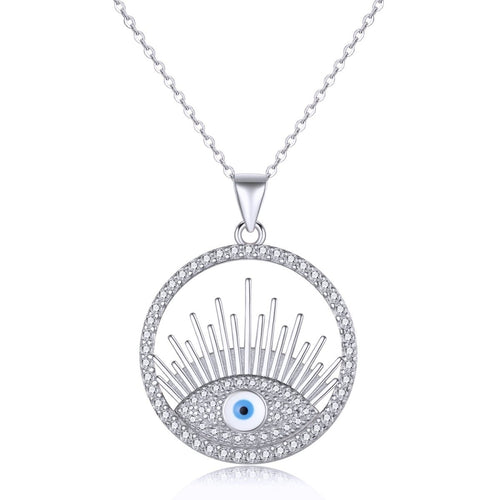 White Stone Studded White Evil Eye Silver Necklace - NecklaceSilver18