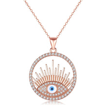 Load image into Gallery viewer, White Stone Studded White Evil Eye Silver Necklace - NecklaceRose Gold18&quot; inches or 45 cm
